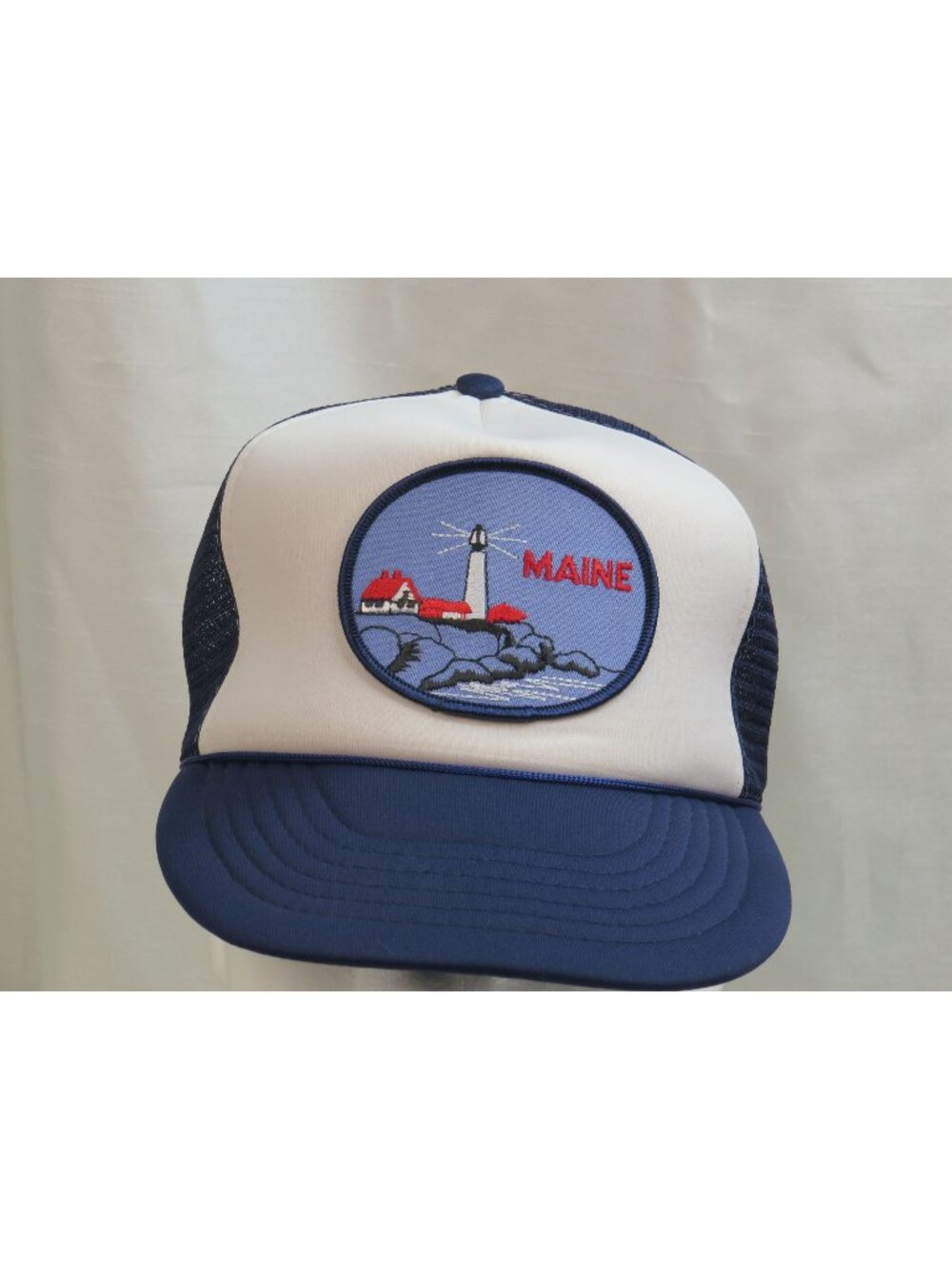 Vintage 1980s Maine Lighthouse Foam Mesh Trucker Hat Snapback Souvenir Cap